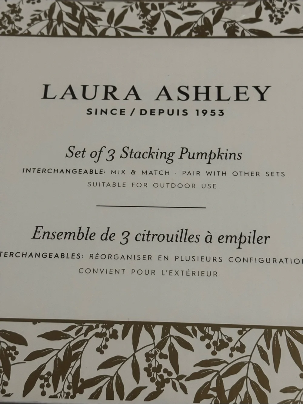 NEW 3 Pc Laura Ashley Indoor/Outdoor Stackable Pumpkin Set Fall Decor Blue White